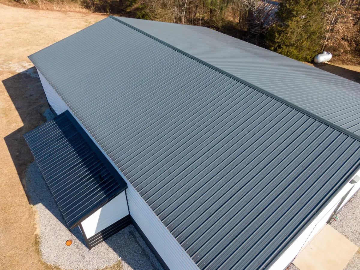 Commercial building with a grey metal roof