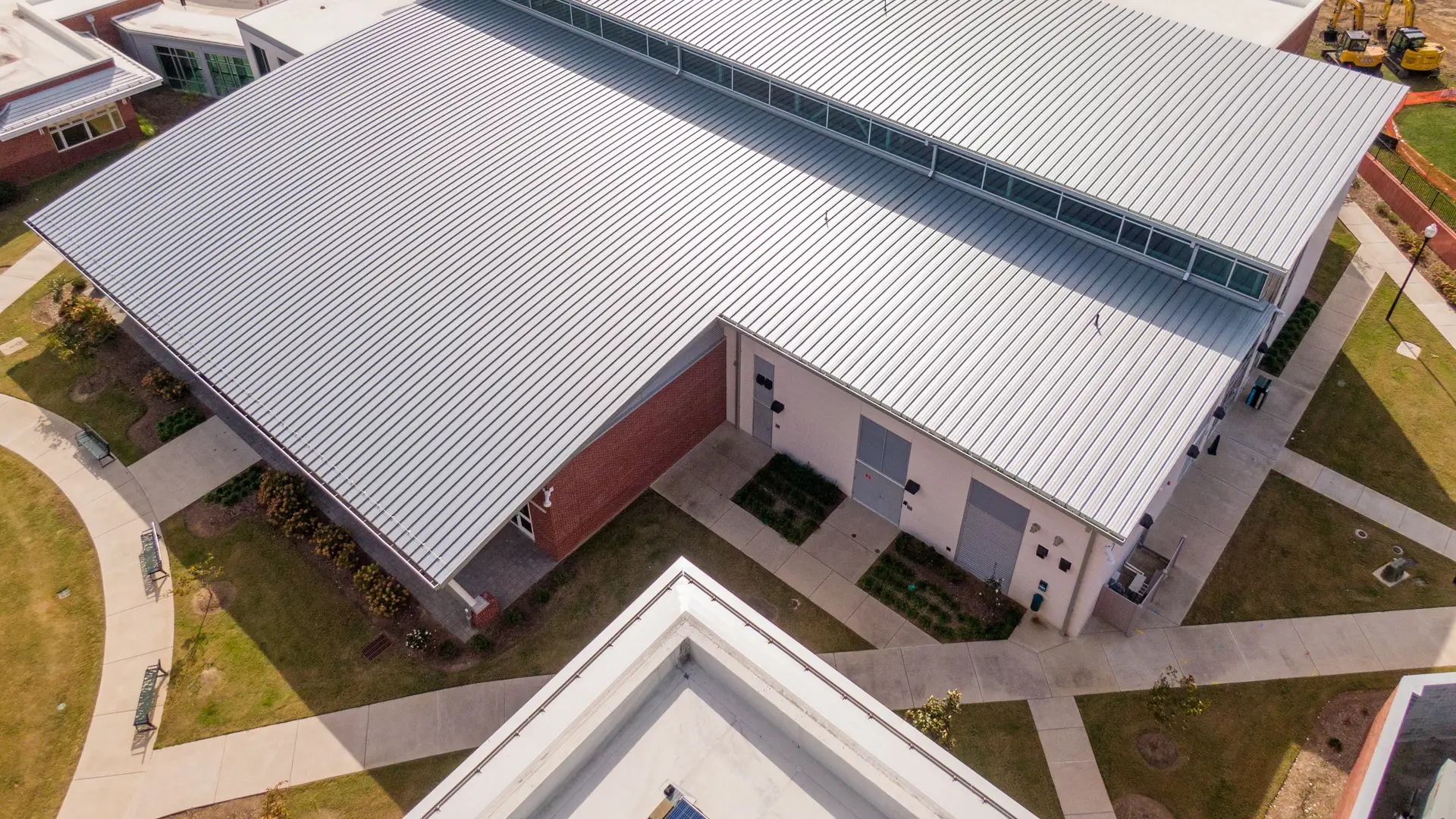 Commercial building with a large metal roof
