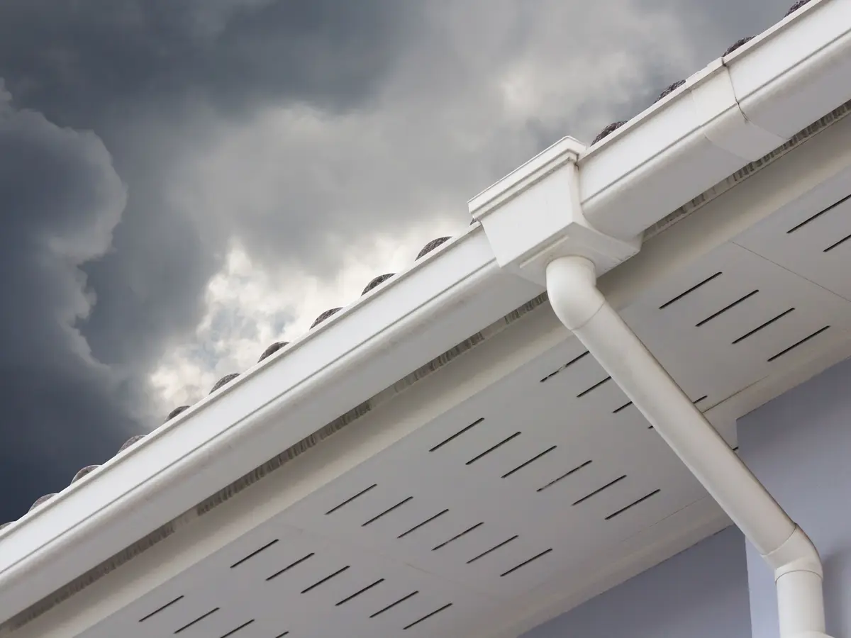 White vented soffit and fascia under the roof edge